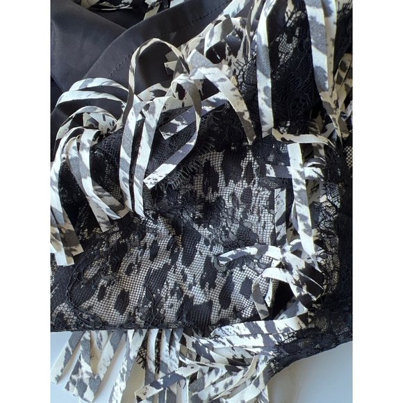 Ann Taylor Womens Size 14 Fringe Lace Overlay Lined Midi Zip Skirt Black White - Picture 6 of 6